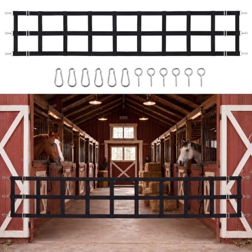 Zonon 10 x 20 Polyester Stall Guards for Horses with Adjustable Straps and Hardware Black Stall Gate with 6 Nails and 6 Hooks for Stables Barns Breeding Farms Fences to Keep Horse Securely