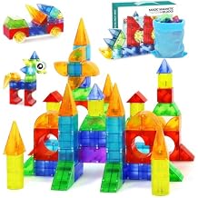 Magnetic Blocks,66PCS Translucent Building Blocks for 3+ Old Years Boys Girls Birthday Gifts ,Multi Shape Magnetic Cubes Preschool Classroom Educational Toys for 3-8 Year Old Kids STEM Activities