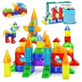 Huaker Magnetic Blocks,66 PCS Translucent Building Toys for Kids 3+,Multi Shape Magnet Building Blocks STEM Preschool Montessori Sensory Toys for 3 4 5 6 Year Old Kids Boys Girls
