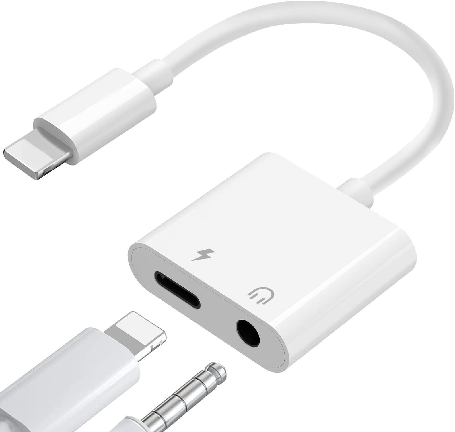 [Apple MFi Certified] Headphone Adapter for iPhone/iPad, Lightning to 3.5mm Headphone Jack adapter, 2-in-1 Charger and 3.5mm Aux Audio Converter Adapter for iPhone 14/13/12/11/XS/XR/X/8/iPad