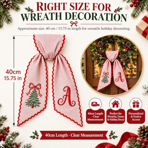 Christmas Wreath Sash for Front Door, Personalized with Initial Bow,#A - image 2
