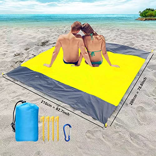 Huixinue Alfombra de Playa Manta Picnic 210x200cm Esterilla Playa Manta de Picnic Ultraligera Manta Playa Impermeable al Aire Libre para la Playa, Camping,etc.Portátil de Secado rápido. (Amarillo) Cover