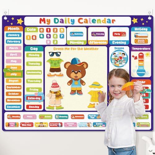 My Daily Calendar Felt Board for Kids Preschool Must Haves, Circle Time Learning Center All About Today Activities Bear Dress Emotion Weather Season Days of The Week Chart for Kids Toddlers Learning - Thumbnail 5