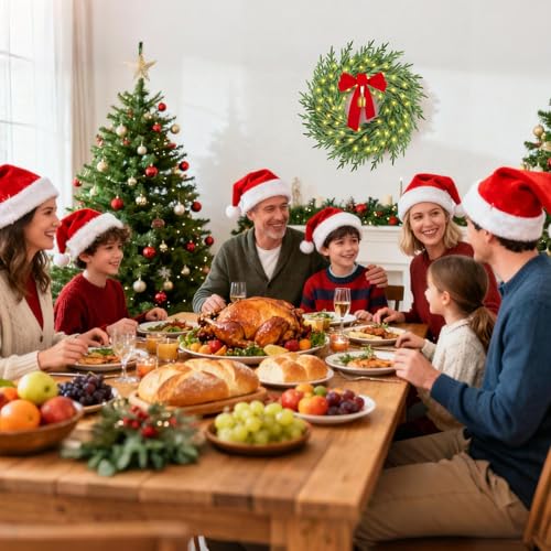 Image of Christmas Wreath with Lights,26 inch Real Touch Pine Wreath with Bow and Bell, Artificial Christmas Wreaths for Front Door,Outdoor Winter Wreath for Indoor,Wall,Window Festival Decor