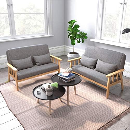 Meerveil Sofa 2 Seater, Armchair Couch Modern Wooden Fabric Linen 110cm for Bedroom Lounge Living Room Office Garden Yard (Dark Grey)