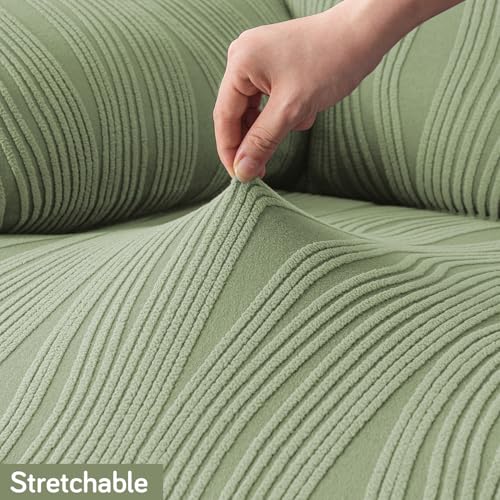 Image of HOKIPO 200 GSM Premium Knitting Jacquard Sofa Cover 1 Seater Fully Covered, 'Nestiva Series' Pastel Green (NEW2-AR-5307-GRN)