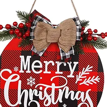 WINTI with Rope Christmas Door Hanger Wooden Decorative Xmas for Window Party Yard Red