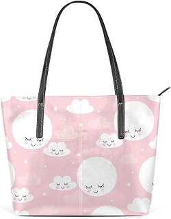Bolsa de ombro feminina sacola de couro para compras grande trabalho sem costura luas nuvens decoração bolsas bolsa casual