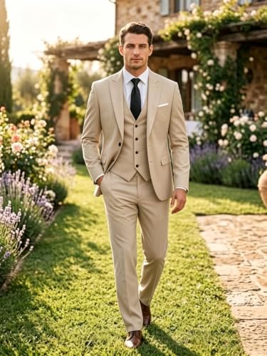 Image of Wangyue Men's Suits 3 Piece Slim Fit Wedding Suits for Men Formal Business Suit Party Prom Tuxedo