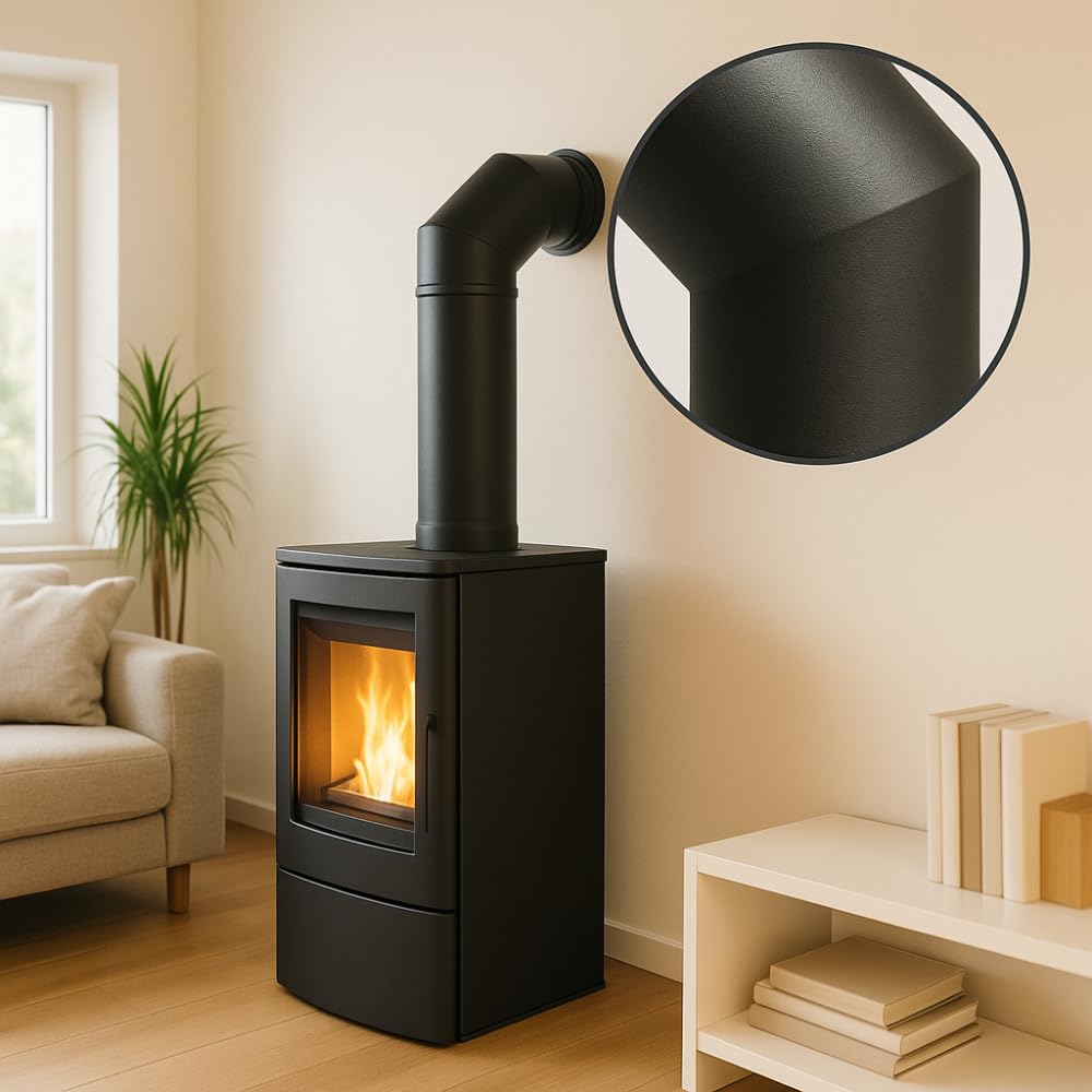 FORTUNATO Curva 45° per Stufa a Pellet e Legna, Acciaio al Carbonio 2 mm, Verniciatura Siliconica, Diametri 150-180 mm (Ø 150 mm)
