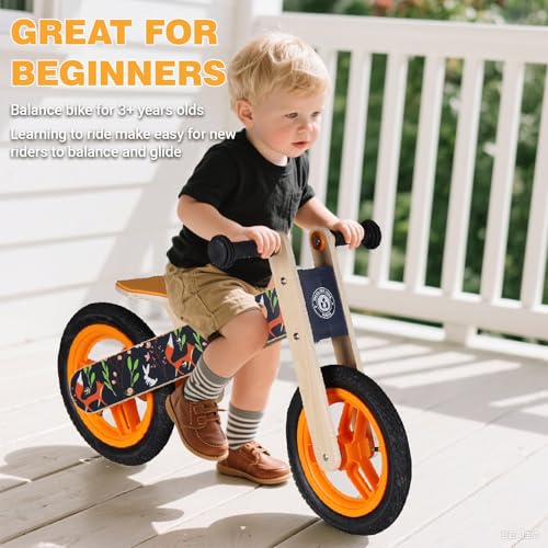 Image of Wooden Toddler Balance Bike, Kids Balance Bike for 3 Year Old with Adjustable Seat, No Pedal Toddler Bicycle for Kids 3-5 for Boys and Girls Birthday Gifts Toys