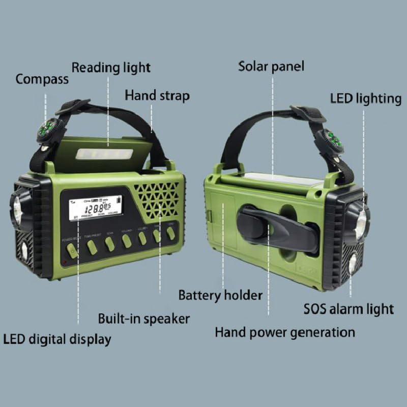 Emergency Radio with Bluetooth 5.0, Solar Hand Crank Portable Weather Radio for Power Outage, AM/FM/Shortwave Battery Operated Radio with Type-C Charger, Flashlight, Reading Lamp, SOS Alarm，8000mAh