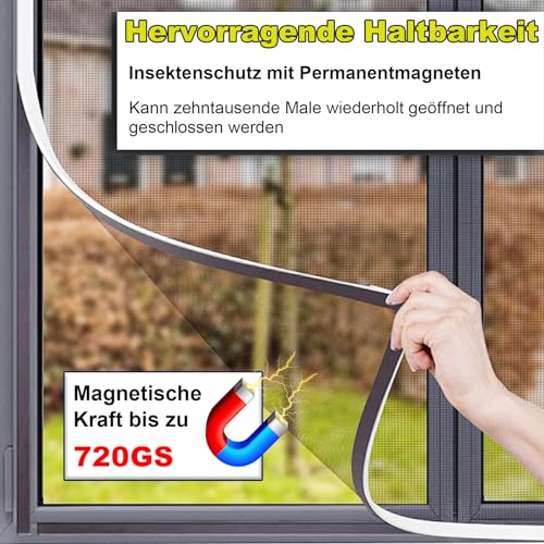 Fliegengitter Fenster Magnet, DIY Insektenschutz Magnetbefestigung Zuschneidbar bis 150 x 130 cm, Einfache Installation Magnet Rahmen, Moskitonetz Fenster ohne Bohren oder Schrauben