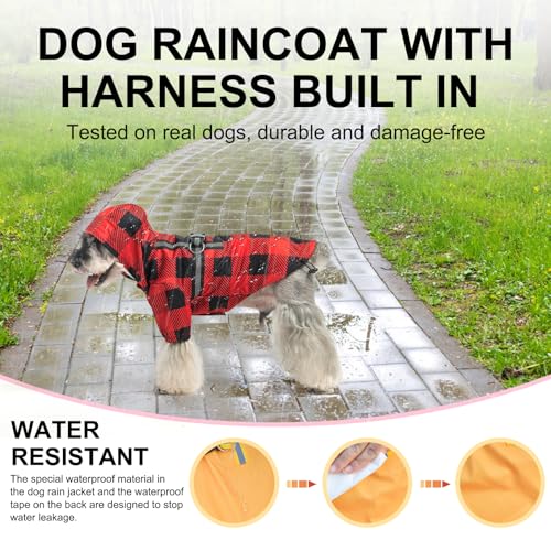 Image of BEAUTYZOO Dog Raincoats for Small Dogs, Waterproof Rain Jacket with Hood | Puppy Rain Jacket with Harness, Reflective Poncho with Harness Built in, Rain Gear Clothes with Hat for Boy Girl, Red S