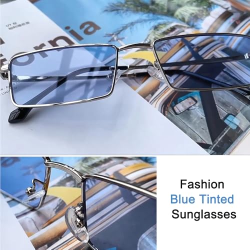 Image of Small Y2K Narrow Rectangle Sunglasses for Women Men | Trendy Raves,80s 90s Retro,Lightweight,Thin Metal Frame,UV400 Protection,Fashion Glasses for Festival Travel Driving