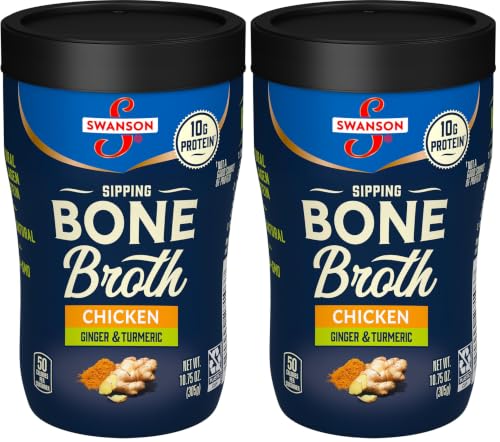 Image of Swanson Sipping Chicken Bone Broth With Ginger and Turmeric, 10.75 oz Microwavable Cup (Pack of 2)