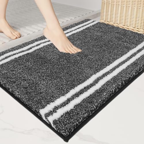 PURRUGS Non-slip Bathroom Rug 50 x 76 cm - Super Absorbent & Quick Dry Shaggy Microfiber Bath Mat, Machine Washable Plush Throw Rug for Bathtub, Shower and Sink, Grey