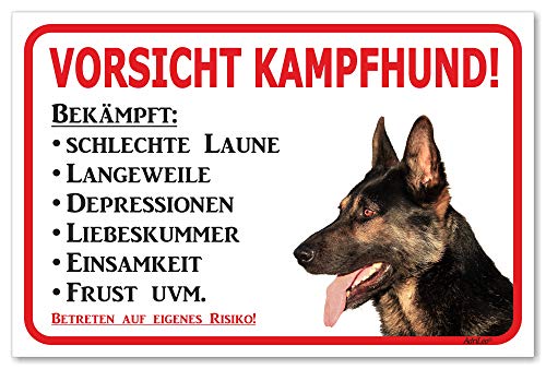 AdriLeo Schild - Vorsicht Deutscher Schäferhund - Kampfhund - (15x20cm) / Achtung Hund Wachhund robust langlebig UV-beständig wetterfestes Warnschild