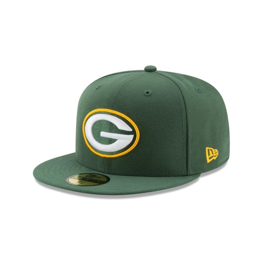 New Era NFL 59FIFTY Green Bay Packers Green Team Color Logo Authentic Collection Fitted On Field Football Cap Hat