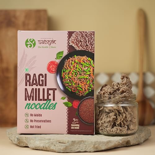 Image of S Siddhagiri's SATVYK THE HEALTH re STORE Ragi Millet Noodles (175gm) - With Tastemaker | No Maida | Ready to Cook Instant Millet Noodles | High Plant Protein & Fiber | Noodles