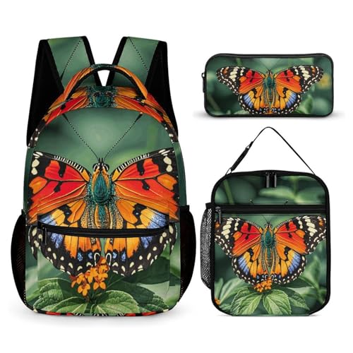 Sac à dos papillon coloré lot de 3 avec boîte à déjeuner et trousse école