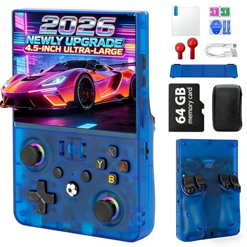 Rhesusco 2026 NEW Upgrade R36MAX Ⅱ Retro Handheld Game Console - 4.5 Inch Ultra-Large Screen, Support 18000+Classic Games, 64G TF Card, Linux System, 4000mAh Battery, Birthday Gift for Adult - Blue