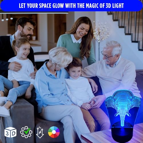 POGSTER 3D Elephant Lamp - 7-Color Changing LED Night Light for Kids' Bedroom or Desk, Multi - Image 2