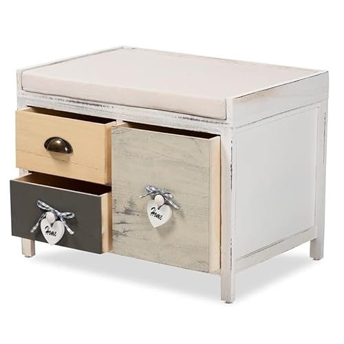 Baxton Studio Jacoby Modern Transitional Beige Fabric Upholstered And Multi-Colored Wood 3-Drawer Storage Bench #TOP3