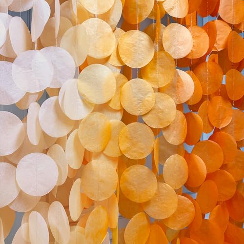 Image of 192 Ft Orange Party Decorations Ombre Orange Big Circle Dots Backdrop Streamer Tissue Paper Polka Dots Hanging Garland for Birthday Engagement Wedding Fall Autumn Harvest Thanksgiving Party Supplies