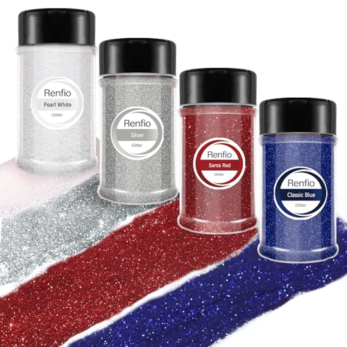 Renfio 4 Colors Glitter, USA Glitter, 1.94oz/55g Each Red White Blue Accessories, 1/128