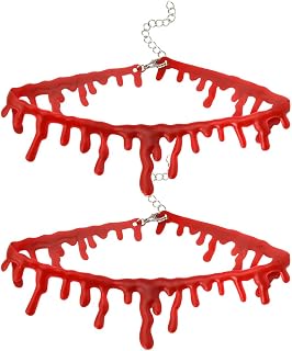 Halloween Costume Choker Necklace for Women 2Pcs Dripping Blood Choker Necklace Scary Halloween Accessories Necklace for Girls Bloody Neck Choker Necklace Cosplay Halloween Dress Necklaces for Women