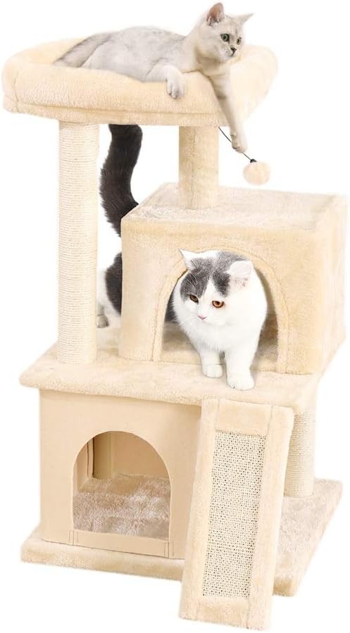 Modern Cats Tree Cats Tower Featuring with Sisal-Covered Scratching Posts Spacious Condo and Large Perch for Small to Medium Cats (C)