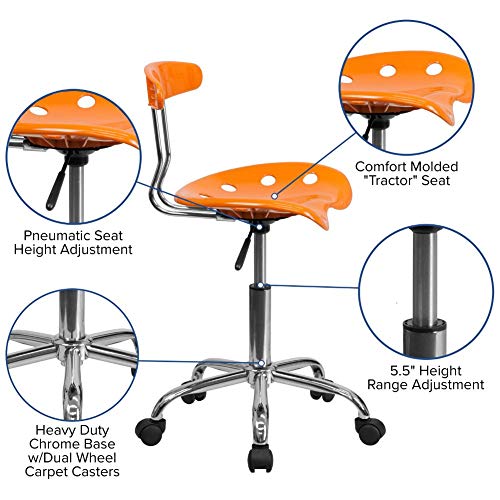 Flash Furniture Vibrant Orange And Chrome Swivel Task Office Chair With Tractor Seat #TOP4