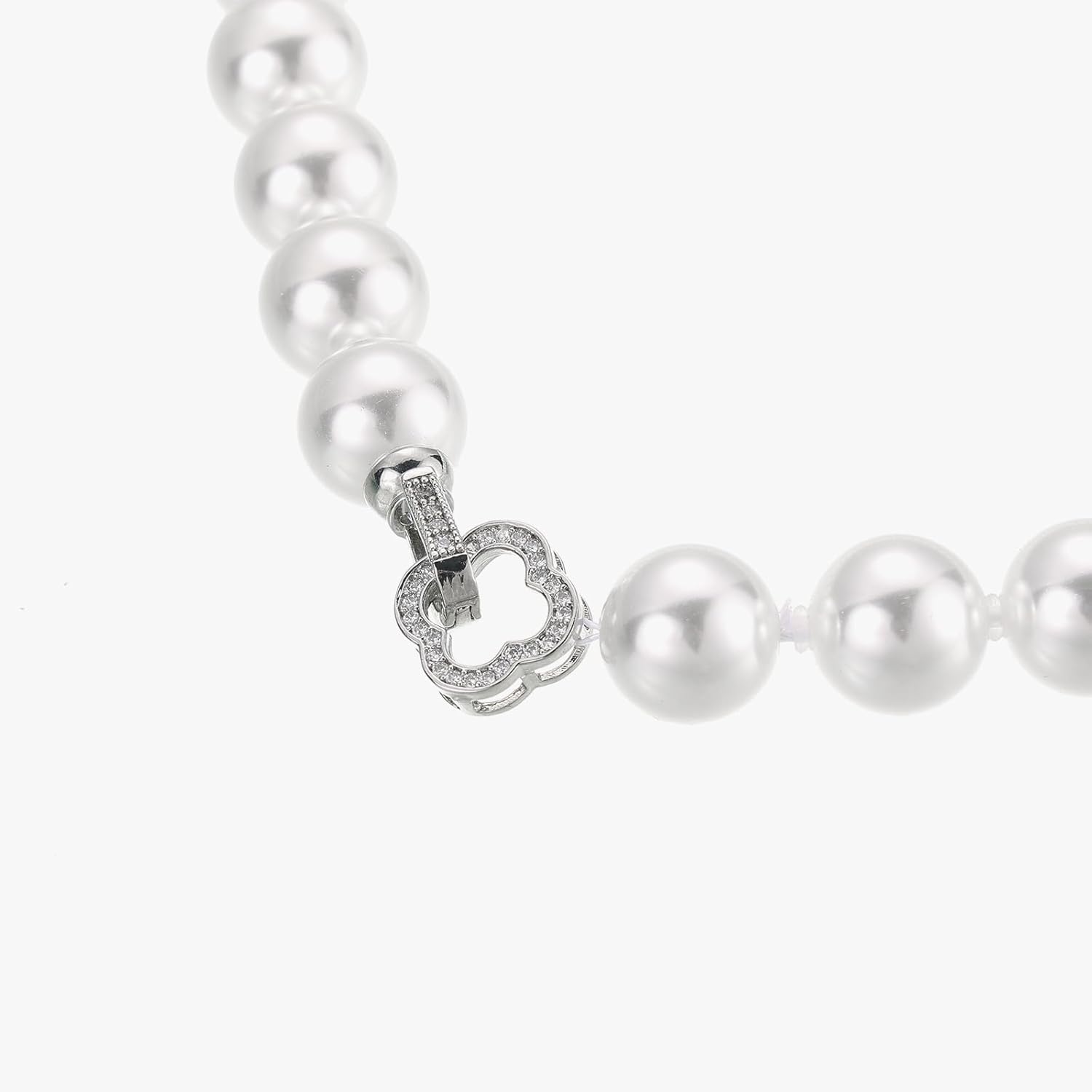 White Shell Pearl Necklace with Alloy Accent, 12mm Beads, Elegant Classic Design for Women - Image 4