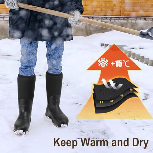 Kalkal Rubber Boots for Men, Waterproof Rain Boots Men with 6mm Neoprene, Insulated Durable Hunting Boots for Fishing, Farming, Gardening and Working4