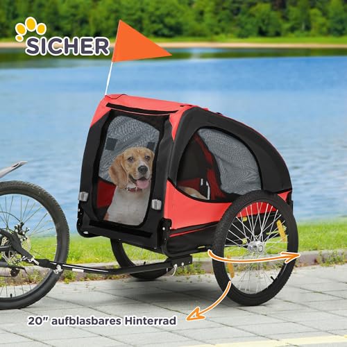 PawHut Hundeanhänger Faltbar Fahrradanhänger für Hunde Hundefahrradanhänger mit Sicherheitsleine, Reflektoren, Flagge, Aufbewahrungstasche für Hunde bis 30 kg Rot