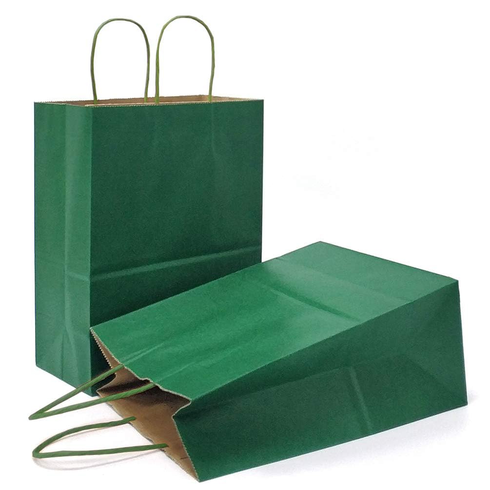 AZOWA Green Gift Bags Mini Size Kraft Paper Bags with Handles (15 x 12 x 6 CM, Green, 25 Pcs), Hunter Green, XS (Pack of 25)