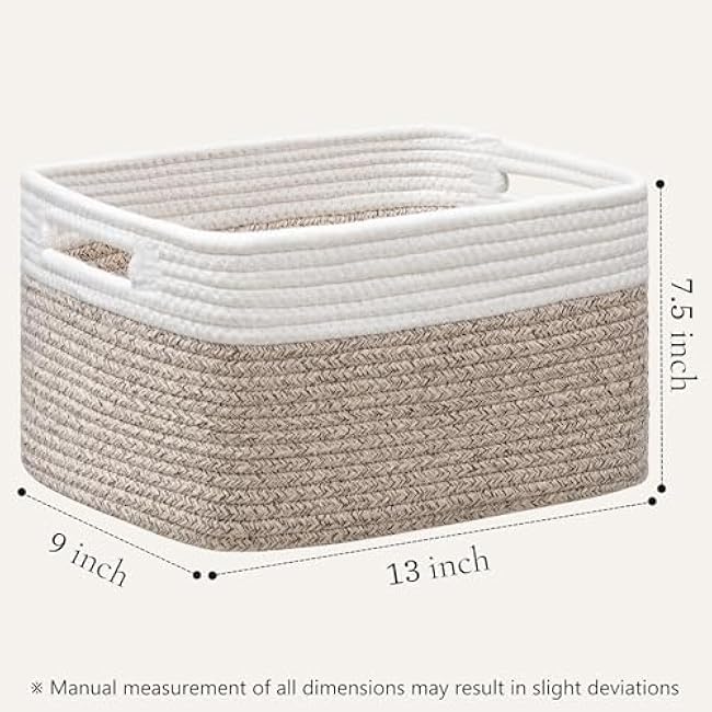 UBBCARE 4 Pack Storage Basket for Shelves, Woven Baskets for Organizing, Durable Organizer Baskets Storage Bins for Bookshelf, Toys, Towels, Clothes, 13''Lx9''Wx7.5''H, White&Light Brown