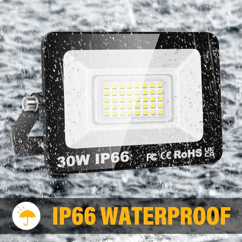 Willpower 2pcs Outdoor LED Floodlights 30W 3000lm LED Security Lights IP66 Waterproof 175V-265V Daylight White 6000K Wall Light for Garden Garage Yard Lawn Court Patio - Image 4