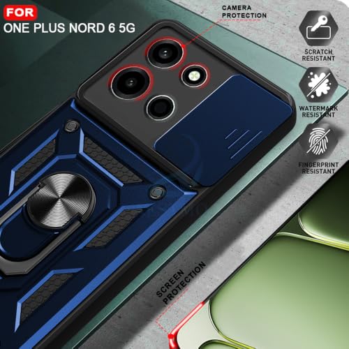 Image of AESTMO Tough Armor OnePlus Nord 6 5G Bumper Back Case Cover | Ring Holder & Sliding Camera Shield Cover | 360 Degree Protection Back Case Cover for OnePlus Nord 6 5G (Blue)