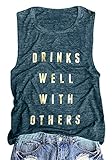 Drinks Well with Others Muscle Tank Tops Womens Funny Drinking Alcohol Sleeveless Letter Printed...