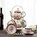 ufengke 13 Piece European Retro Titanium Ceramic Tea Set with Metal Holder, Porcelain Tea Cups Set, for Wedding, Red Rose Painting