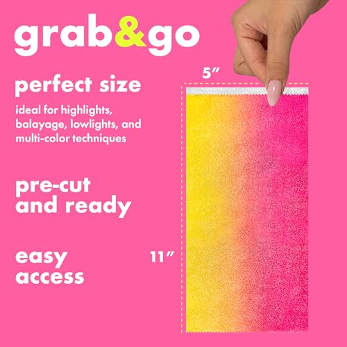Colortrak Yellow/Pink Gradient Pop-up Foil w/Dispenser (400 Count), Pre-cut Sheets, Non-Slip Embossed Texture, 5\" x 10.75\" Sheets for Hair Foil Coloring and Highlighting Sheet Applications