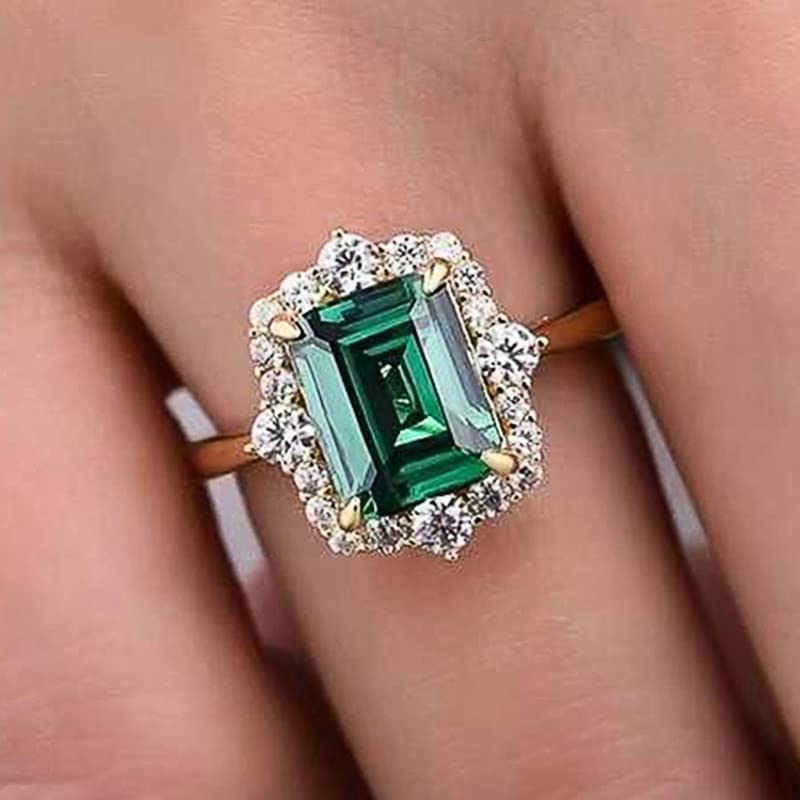 Metmejiao Emerald Rings Gold Baguette, Dainty Promise Ring for Engagement, Wedding 74