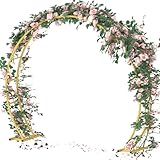 Queension Metal Wedding Arch | for Ceremony Party Decoration 8Ft Wide 7Ft High,Garden Arch Trellis with Ground Bases for Climbing Plants,Outdoor Garden Arbor for Roses Vines, Round Frame, Gold