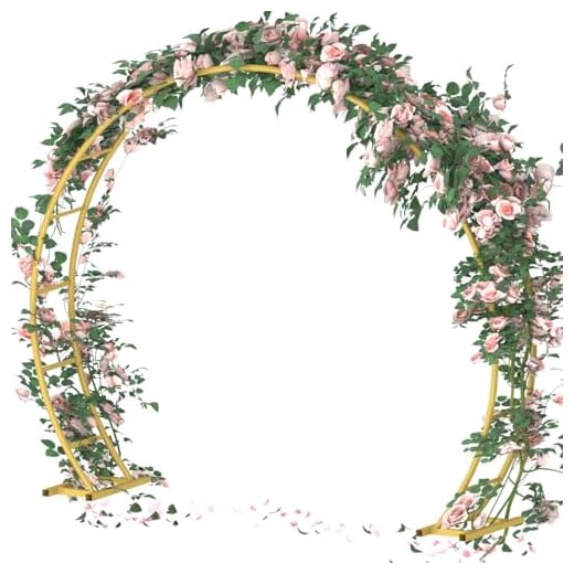 Best garden arch trellis Queension Metal Wedding Arch for Ceremony Party Decoration 8Ft Wide 7Ft High,Garden Arch Trellis with Ground Bases for Climbing Plants,Outdoor Garden Arbor for Roses Vines, Round Frame, Gold