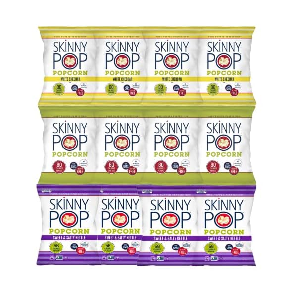SKinnyPop Popcorn Variety 12 count .5/.8 oz bags (3 Flavor) Gourmetian