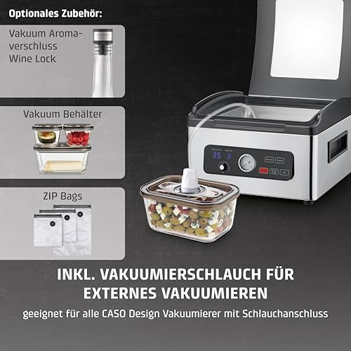 CASO VacuChef 700 - Kammervakuumierer, 8L Edelstahl, starke Profi-Vakuumpumpe 70 Liter/Minute, Temperglas-Deckel, für harte/weiche/trockene/flüssige Lebensmittel