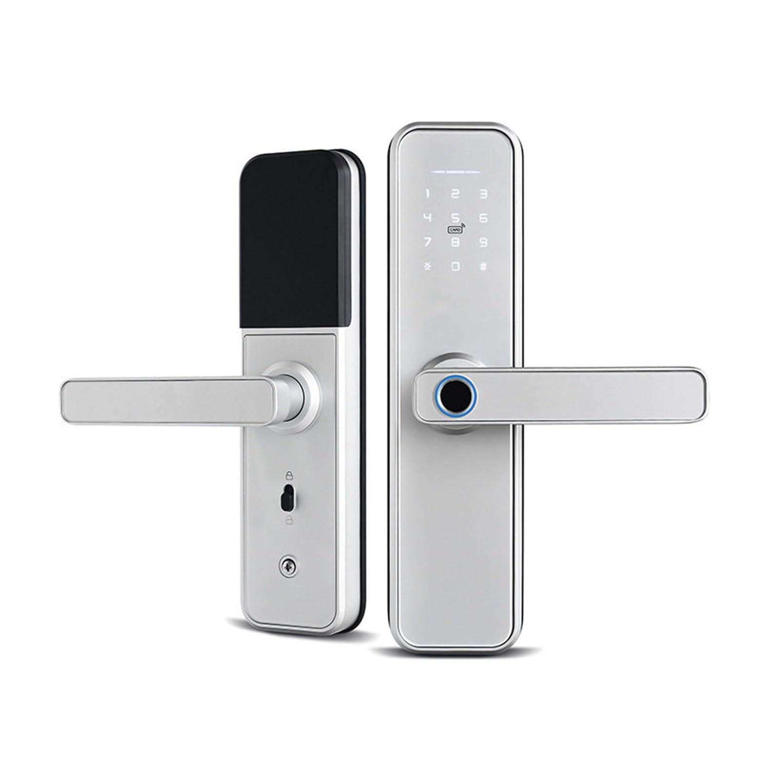 Juaksqzyi Silver Digital Smart Lock With Handle Electronic Fingerprint Door Lock For Front Door Keyless Entry For Hotels(Silver)
