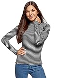 Tipo de escote: Cuello Mao oodji Ultra Mujer Suéter de Cuello Alto de Rayas, Negro, ES 40 / M